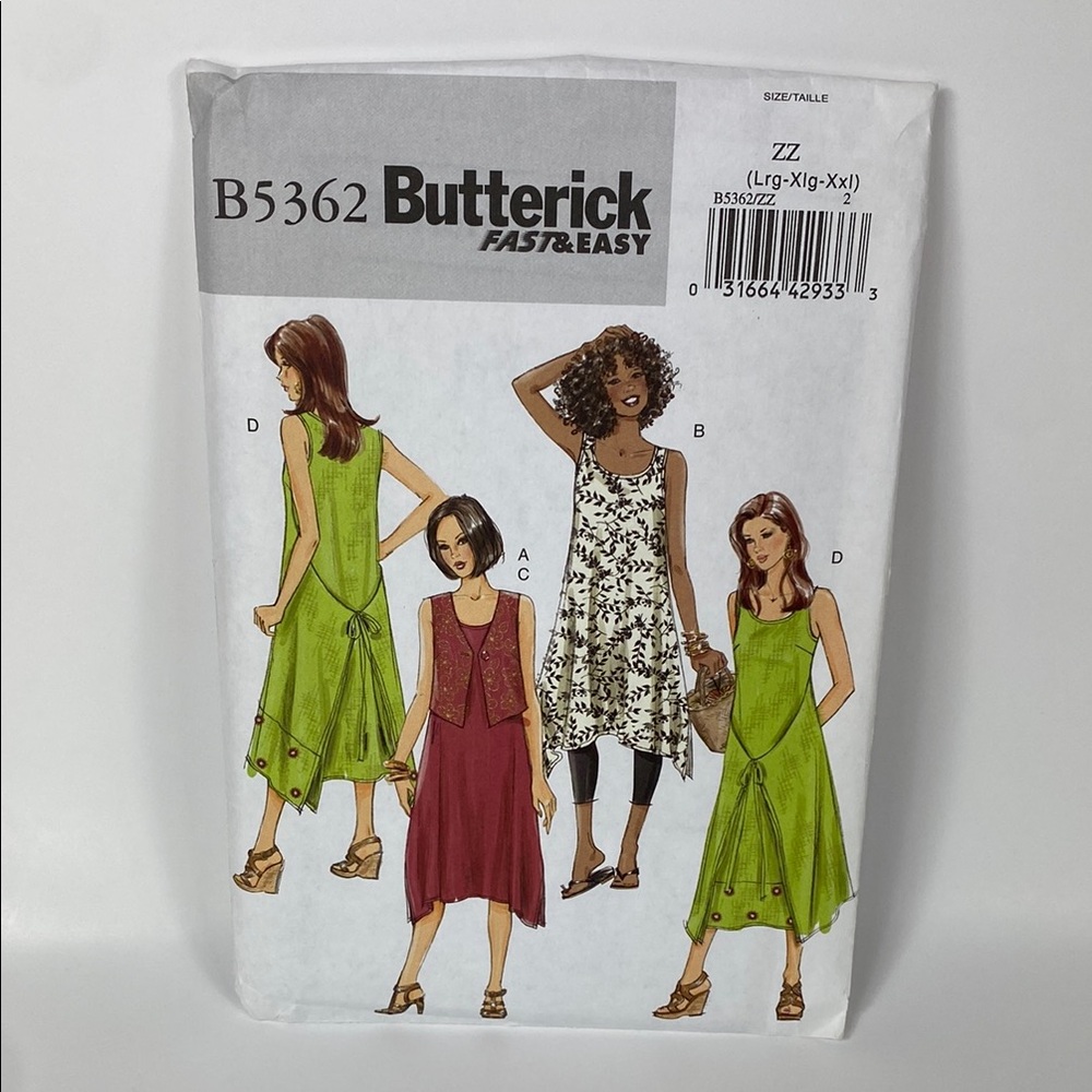 New  Butterick Fast and Easy Patterns  #B5362  Casual  Large-X large-Xx large